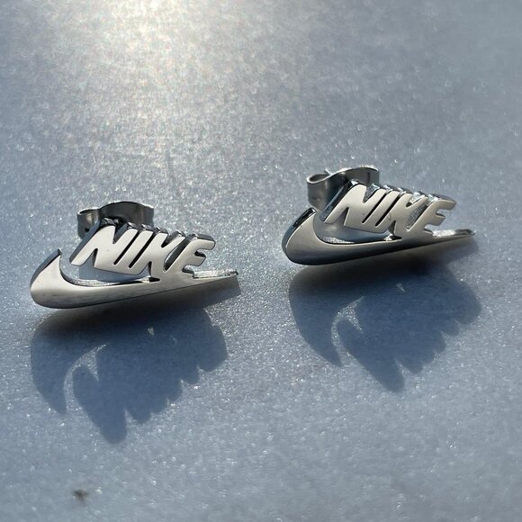 Nike Earrings - Nike + Swoosh - Silver Earrings - Silver Studs - Unisex - Picture 1 of 2